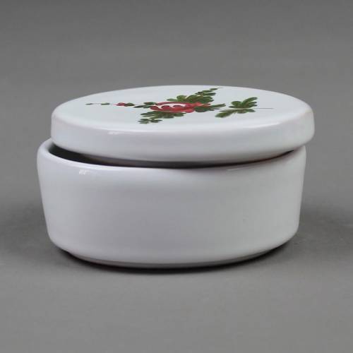 Small 8 cm oval box, Bianco Fiore motif
