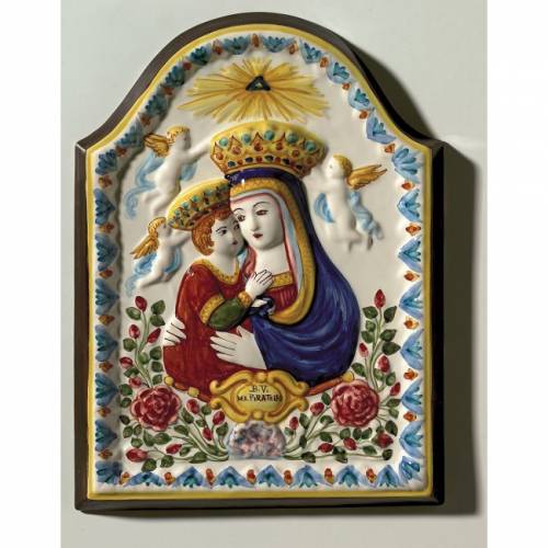 Beata Vergine del Piratello di Imola con rose. Dimensioni: 39,7 x 29,7 x 3,1  cm. 