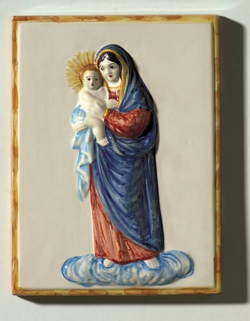 Vergine Maria con Gesù Bambino. Dimensioni: 18,5 x 24,8 x 3,4 cm.