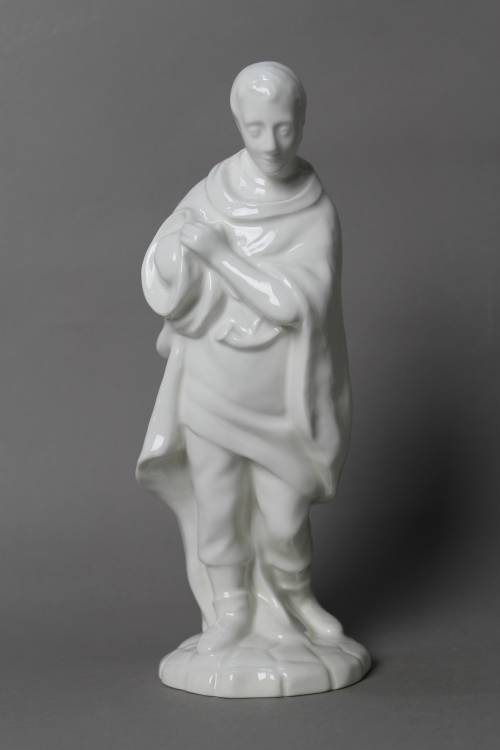 Standing shepherd. Large, white glazed figure.